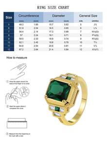 Charm-In Anello da cocktail vintage smeraldo, placcato oro con rettangolare CZ verde e cristalli baguette, gioiello di per matrimoni e balli - Dorato - Visualizzare 4