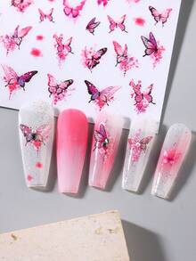 2pcs Pink Butterfly Pattern Nail Art Stickers, Nail Decor For Summer & Spring - Multicolor - View 3