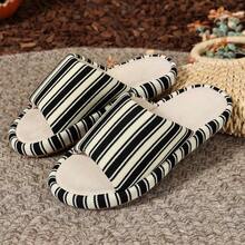 2026 New Women's Striped Strap Flat Slippers, Casual Style, Knitted Fabric Open Toe Slides - Black - View 1