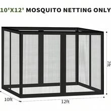 Gazebo Universal Mosquito Netting, 10'x 12' Outdoor Canopy Net Screen 4 - Panel Sidewall Gazebo Curtains, With Zippers, Easy To Install, Fit Most Gazebos 10x12 Canopy, PatioBlack - 黑色 + 10*12 - 查看 4