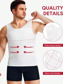 TAILONG Men's Summer V Neck Mesh Breathable High Elasticity Compression Shirt Sleeveless Shaping Vest Tummy Control Crisscross Back For Gym Sport Daily Wear - White - View 4