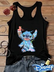 Disney This Women'S Relaxed And Easy T-Shirt Vest Is Perfect For Spring And Summer, Featuring A Fresh Hawaiian-Inspired Shi Diqi Design, Officially Licensed By Disney. It'S An Essential Piece For Everyday Outings, Casual Dates, And Commuting - màu đen - Xem 1