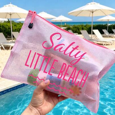 Waterproof Fashion Beach Bag With "Salty Little Beach" Ocean Waves Color Printing. Large Capacity Transparent Cosmetic Bag With Nylon Zipper - Lightweight, Spring And Summer Storage, Durable, Very Suitable For Swimming, Beach, Diving And Summer Vacation, Students Return To School, Lightweight Sun Protection Storage Bag, Suitable For Friends, Family, Besties, Classmates. Perfect Gift And Souvenir For Birthdays, Holidays, Parties, Weddings (Bridesmaids), Mother'S Day, Teachers' Day