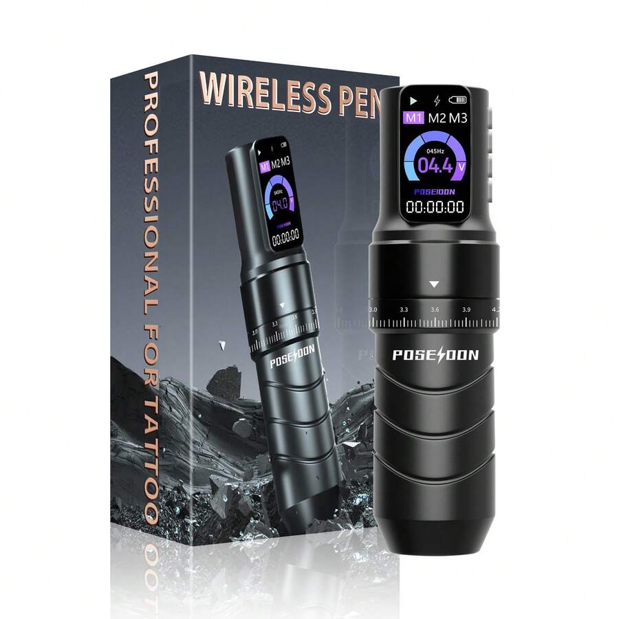 Poseidon Wireless Tattoo Machine With 2300mAh Battery, 7 Needle Stroke Lengths, Digital Screen Tattoo Pen Suitable For Beginners And Professional Tattoo Artists - Black - View 1
