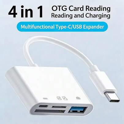 4'ü 1 arada Micro SD TF Kart Okuyucu, Type-C Taşınabilir Kamera Hafıza Kartı Okuyucu, 17 Pro Max/17 Pro/17/Air/16/15 Serisi ile Uyumlu, Tak ve Çalıştır, Uygulama Gerektirmez