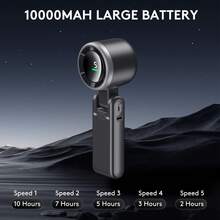 Foldable Handheld Turbo Fan, 6000mAh Rechargeable Portable Mini Fan With Digital Display, 5 Speeds Personal Small Fan For Travel Camping Office & Gifts For Men Women - Black - View 7
