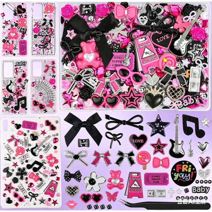 1740 Pcs Junk Case Charms Kit, Junk Phone Case For Customizing DIY, Letter Beads, Kawaii Nail Accessories Flatback Beads, Star, Love, Rhinestones, Candy Bow Charms, Cute Decors For DIY Crafts - 1 - View 1