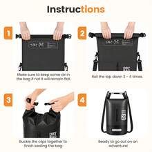 20L Bag Backpack With Roll Top, Adjustable Shoulder Straps & Phone Pouch, PVC Sack For Kayaking, Boating, Fishing, Camping & Beach - Black - View 3