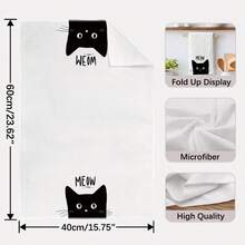 2 buah Handuk Dapur Mikrofiber Super Lembut Motif Kucing Hitam & Garis-garis Lucu, Ukuran Persegi Panjang 40*60cm, Kain Lap Piring, Handuk Tangan, Dekorasi Dapur & Rumah, Hadiah Pindah Rumah, Cocok Untuk Dapur Dan Kamar Mandi, Sangat Cocok Untuk Ibu Rumah Tangga Dan Pertemuan Keluarga, Perlengkapan Rumah Tangga Berkualitas Tinggi dan Hemat Biaya - Hitam dan Putih - View 3