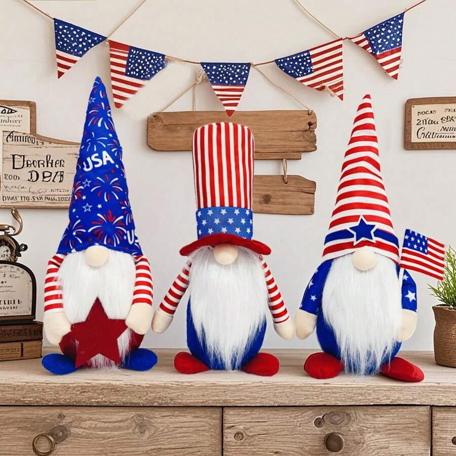 Rudolph Old Man Figurine, 4th Of July Decoration, American Independence Day Star Hat Ornament, Cartoon Party Decor - 1PCA Firework Cap - View 1