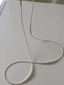 Nouveau arrivage Collier de luxe long à double rang de fausses perles, chaîne élégante et polyvalente pour pull, cadeau de mode pour femmes - Or et blanc - Voir 6