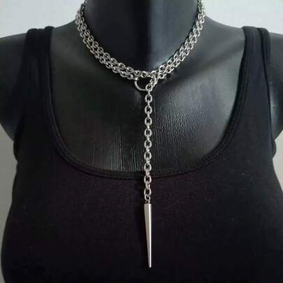 1pc Punk Style O-Ring Rivet Pendant Necklace, Hiphop Open Circle Necklace, Unisex, Minimalist Streetwear Party Accessory