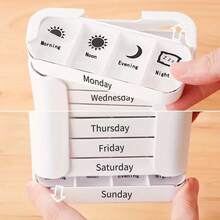 1pc 7-Day Portable Pill Organizer Box, Compact Weekly Morning/Noon/Night Medicine Storage Case - White - View 1
