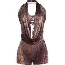 Conjunto de 2 piezas Sexy de gato extraño, Tops de tubo con anillos de Metal irregulares + mono con cuello oscilante sin espalda y vendaje, traje a juego de medianoche - RE - Ver 3
