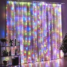 1 bộ đèn rèm LED trong nhà với 8 chế độ chiếu sáng, đèn trang trí không gian bằng pin, thích hợp cho các dịp lễ, đám cưới, tiệc sinh nhật, trang trí cửa sổ phòng ngủ (Không bao gồm pin) - Đèn rèm hộp pin AA - Xem 5