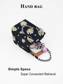 Cute Cartoon Multi-Color Knot Decor Large Capacity Bucket Bag, Handheld Tote, Elegant Multifunctional Travel Handbag - Black - View 5