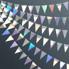 12pcs Rainbow Gradient Glitter Triangle Flag Garland Decorations, Suitable For Graduation Party, Birthday Party, Anniversary, Engagement, Wedding, Bridal Shower, Disco Party, Etc. - Multicolor - View 1