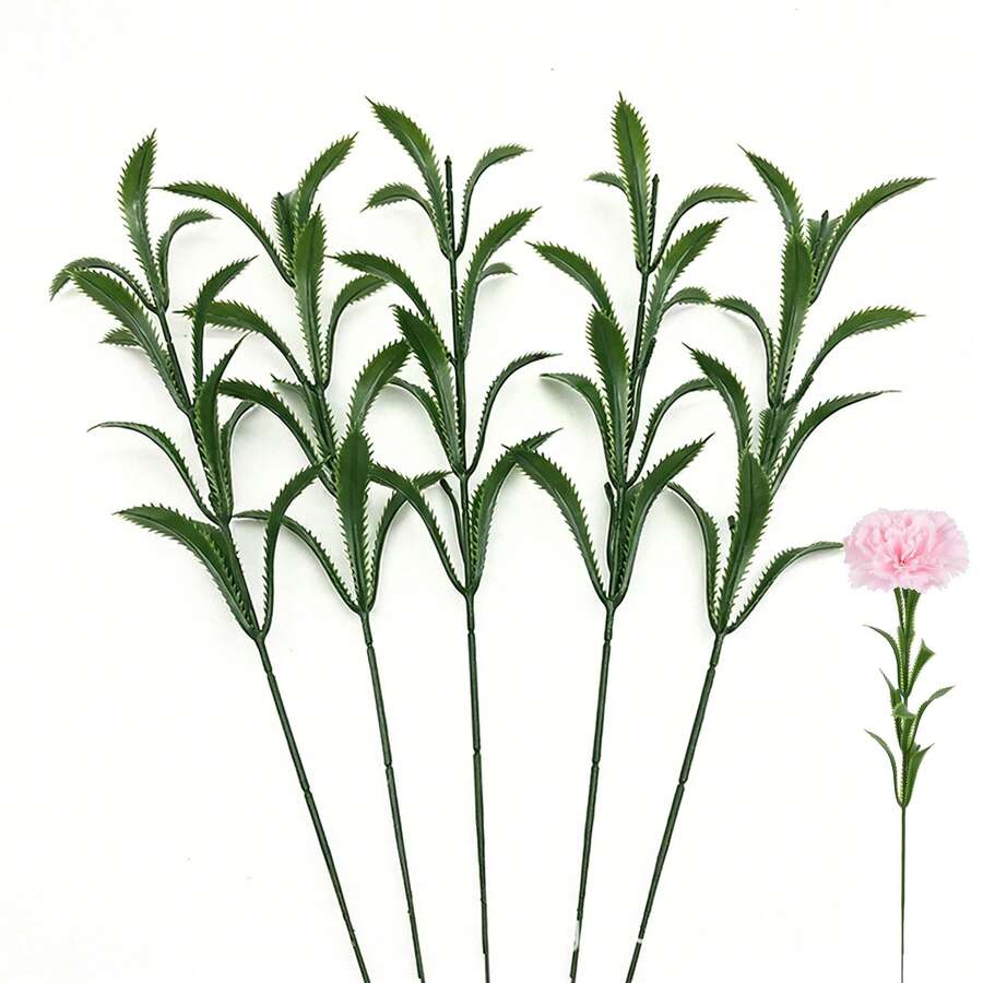 20支带叶人造康乃馨花茎，仿真花茎，合成绿叶，花卉装饰用品，DIY人造花材料，适用于花束、婚礼、派对