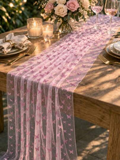 1/2/3/5件装 35*134 英寸褶皱桌旗，波西米亚风桌布，纯色布料桌布，婴儿派对装饰，性别揭晓派对装饰，一周岁生日派对用品，新生儿派对装饰，怀孕公告装饰，生日装饰，儿童房装饰，优雅餐桌装饰，厨房装饰