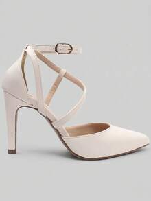 RE&TON Women's Pointed Toe Pump With 9cm Heel And Comfort Insole SC2 - 米白色 - 查看 4