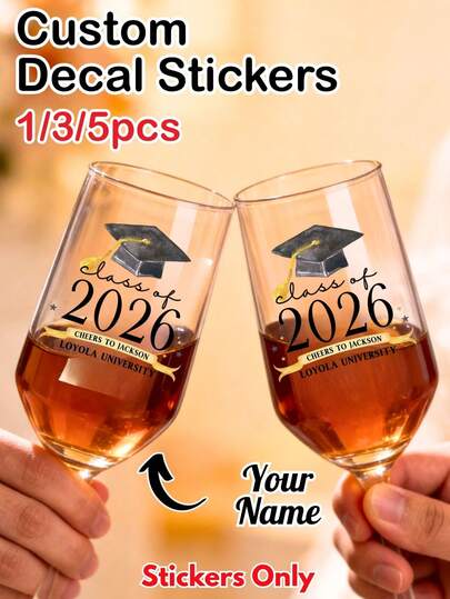 1/3/5pcs Custom 2026 Graduation Season Vinyl Stickers, Personalized Name Stickers, Text Labels, Vinyl Stickers For Glass School Water Bottles, Custom Personalized Name Party Stickers, Custom Name And Text Graduation Season Decorations, Personalized Vinyl Labels, UV Transfer Waterproof Self-Adhesive Paper For Water Bottles, Mugs, Laptops, And Windows, DTF Transfer Vinyl Glass Stickers, Bottle Stickers, Adhesive Stickers.