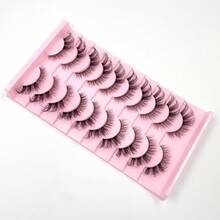 10 Pasang Bulu Mata Palsu Tebal dan Mengembang Glamor, Bulu Mata Imitasi Mink 3D Berantakan dan Silang, Ekstensi Bulu Mata Panjang dan Dramatis - Hitam - View 4