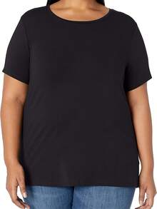 Women's Plus Size Black T-Shirt - Casual Crew Neck, Short Sleeve, Lightweight And Stretchy, Summer Fashion, Everyday Wear T-Shirt | Casual Style | Comfortable Fit, Plus Size Shirts - 黑色 - 查看 4