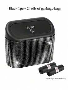 1pc Rhinestone Design Car Trash Can With Lid, Press-Type Car Trash Can For Storing Trash And Car Decoration, Includes 30 Trash Bags, With Back Clip For Hanging On Car Door Side, Shiny Car Trash Can - Style a - View 13