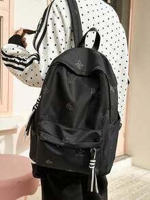 Large Capacity Solid Color Men's Backpack, Fashionable Minimalist Travel Bag, Suitable For Daily Casual Use, Japanese Style, College Style, Commuter Backpack, Unisex - Black - View 4