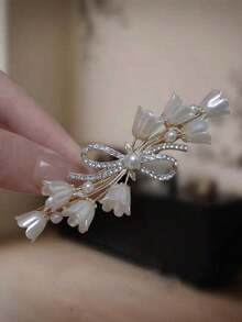 1pc Floral Crystal Hair Clip, Vintage French Crystal Hair Barrette, Elegant Pearl Hair Accessory, Flower Hair Clips, Hairpin, Summer Accessories - Nhiều màu - Xem 2