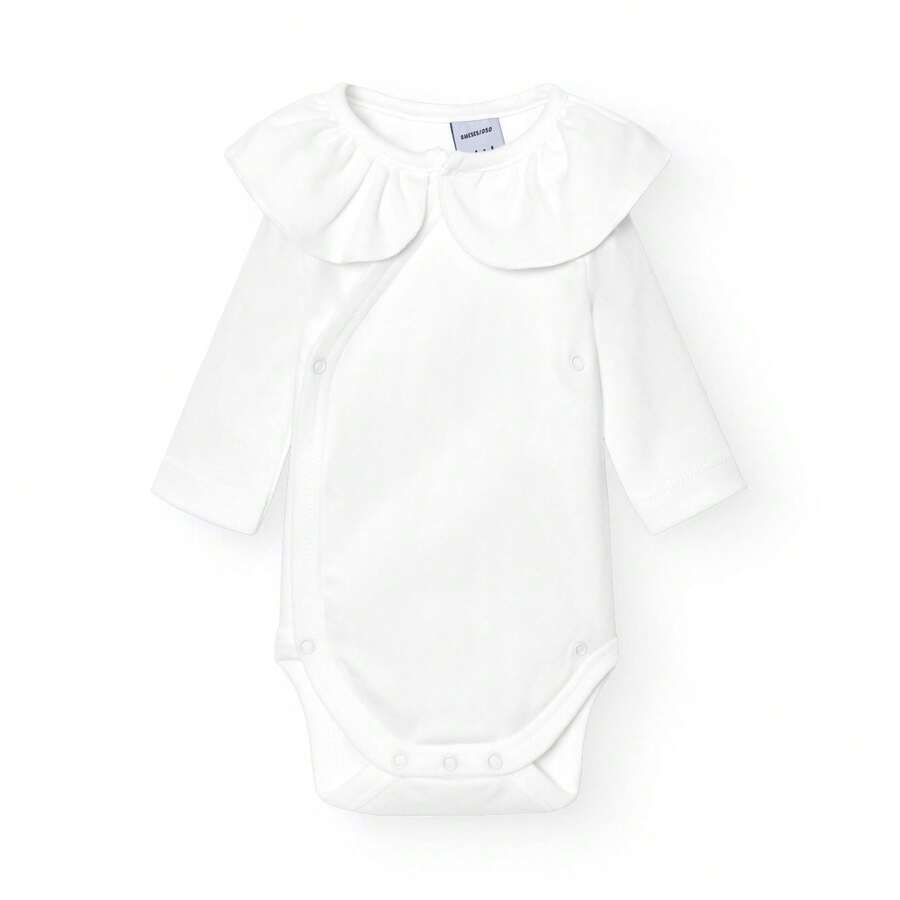 KIWI BABIDU | Body para Bebê, Manga Longa, 100% Algodão, Decote com Babados, Body para Recém-Nascidos e Prematuros, Tecido Macio e Hipoalergênico, Roupa Unissex para Meninos e Meninas, Perfeito para Pele Sensível - Branco - Ver 1