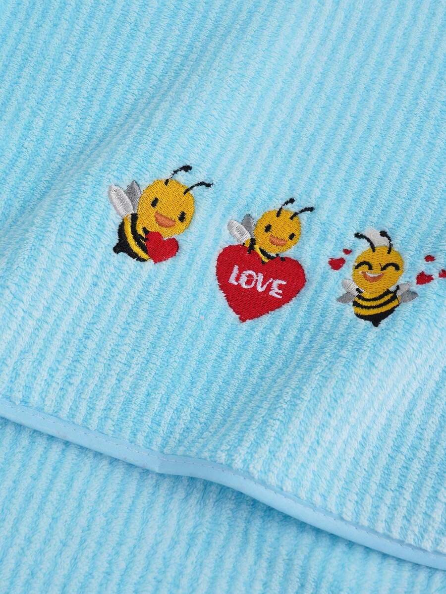 1/3件可選珊瑚絨刺繡蜜蜂與愛心超細纖維浴巾或手巾，時尚風格，柔軟親膚浴室毛巾，適用於居家、飯店、健身房、旅行、禮品、海灘、學校、開學季、居家必需品、護膚