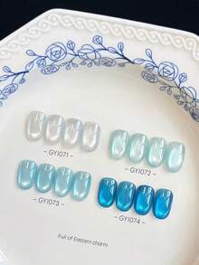 12ml Nuevo esmalte de uñas en gel blanco transparente con perlas de cristal azul y blanco tipo ojo de gato, para uso en salón de uñas, se usa con lámpara UV, de larga duración hasta 28 días. - Multicolor - Ver 7