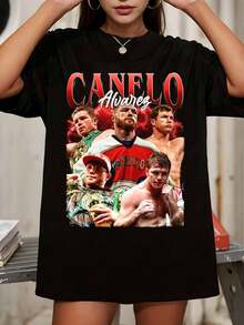 Camiseta vintage Canelo Alvarez anos 90, camiseta de tecido macio, presente para homens e mulheres, camiseta tingida em peça. - Preto - Ver 1