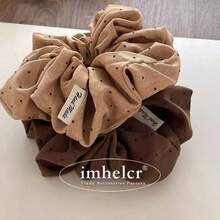 Brown Maillard Polka Dot Rhinestone Embellished Large Hair Scrunchie, Versatile Fashionable New Design For Women - Multicolor - View 4