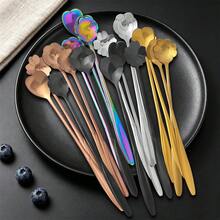 1/4件套不锈钢勺子套装，创意花卉设计，厨房用具，冰茶勺，冰咖啡勺，饮料搅拌勺，冰淇淋勺，鸡尾酒搅拌棒，长柄勺，甜点勺，多种颜色可选，尺寸：17.5厘米（6.88英寸）* 2.8厘米（1.1英寸），适用于餐桌、旅行、厨房、户外派对、下午茶、夏季饮品活动、海滩饮品、婚礼派对、结婚纪念日、母亲节礼物、派对礼品、蛋糕、冰淇淋、甜点派对等场合。 - 查看 7