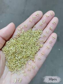 100/50件混色美甲裝飾片，美甲碎片美甲用品，奢華迷你中號蝴蝶結愛心鏤空美甲裝飾，極簡奢華法式金屬美甲用品，情人節、音樂節適用，多功能DIY美甲裝飾配件美甲飾品 - 彩色 - 查看 14
