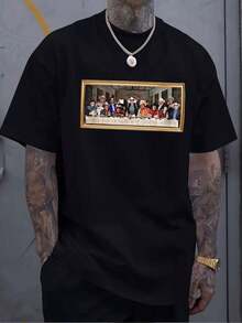 Men's T-Shirt With An Original Last Supper Design In A Stylish Denim Style, Perfect For A Casual And Fun Look. A Must-Have In Your Wardrobe! ZPWP - 黑色 - 查看 6