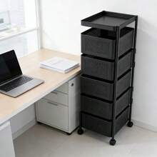 Black 5-Layer/1-Layer/Single-Layer Rotating Storage Rack With Wheels, Multi-Functional Office Trolley/Cabinet, Suitable For Offices, Living Rooms, Kitchens, And Bathrooms. - 單層黑色 - 查看 2