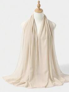 1pc Casual & Versatile Modest Hijab Lightweight Solid Color Chiffon Scarf, Spring/Summer,Beach,Holiday - Beige - View 3