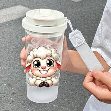 1/5 Piezas Taza de viaje portátil de 500ml con patrón de oveja de dibujos animados - Taza de café transparente, botella de agua a prueba de fugas con pajita y cordón, ligera y durable, perfecta para viajes, gimnasio, oficina y escuela - Un regalo encantador y reconfortante para mujeres, estudiantes y amantes de los animales. - Multicolor - Oveja sonriente adorable - Ver 7