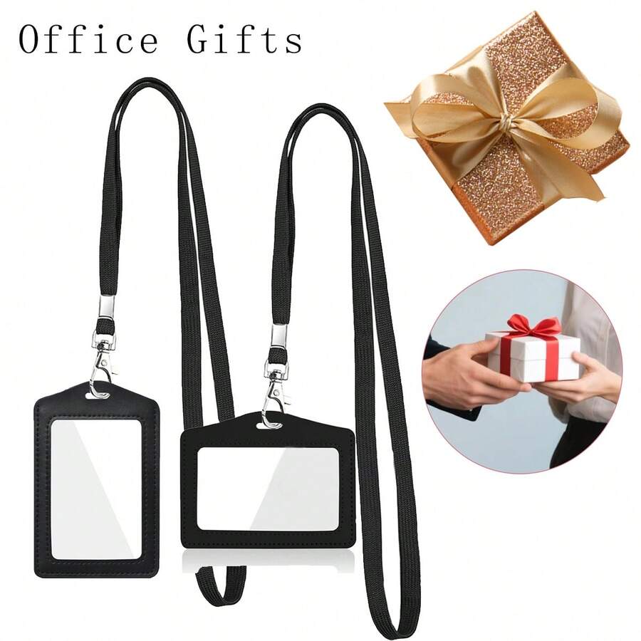 1 Set (Lanyard + Card Holder) Black Versatile Double-Sided Transparent ID Card Holder, Detachable Black Lanyard, Fashionable Vertical PU ID Badge Holder, Suitable For Doctors, Nurses, Teachers, Social Workers, Youth, Office Workers, Interns, Drivers, Office Daily Use, Holiday Gift