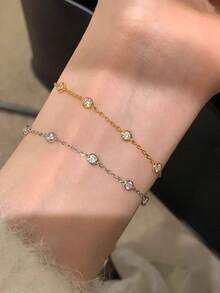1 chiếc vòng tay bong bóng lấp lánh dành cho nữ, thiết kế bong bóng đá Zirconia sang trọng, trang sức tối giản và thanh lịch, bộ sưu tập mùa hè mới. - vòng tay kim cương tròn - Xem 4