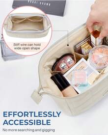 Bolsa de Maquillaje de Viaje, Algodón Acolchado, Neceser Grande para Mujer, Ligero y Resistente para Cosméticos, Viajes y Uso Diario (Rosa) - Rosa - Ver 13