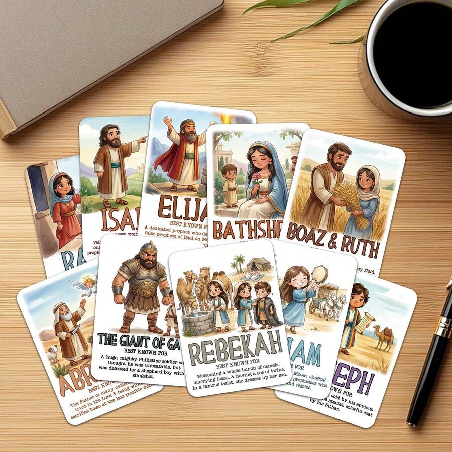 40 Bible Figure Flashcards, Christian Education Cards, Religious Learning Cards, Bible Figure Story Visual Cards, Bible Figure Memory Cards, Creative Gifts - Multicolor - View 1