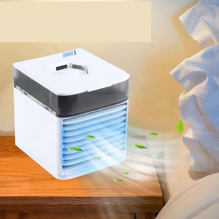 AIRE ACONDICIONADO con luz led, solución compacta para espacios reducidos, Ventilador de Mesa con Humidifcador - Blanco y Negro - Ver 1