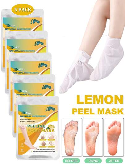 5 Paquetes de Mascarillas Exfoliantes para Pies Hidratantes para Pies Extremadamente Secos y Agrietados, Cuidado de Pedicura de Salón y Spa en Casa - Mascarilla Exfoliante y Reafirmante para Pies con Aloe Vera para Limpiar y Suavizar la Piel