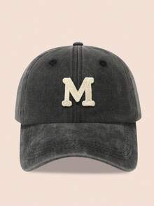 1 pieza Gorra de béisbol con 26 letras lavada, adecuada para actividades al aire libre y uso diario, vacaciones, festivales - Negro - Ver 8