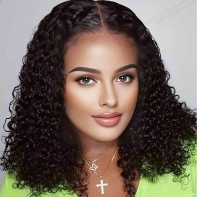 funky girl 4x4水波纹卷发真人发假发，无胶水波纹卷发际线假发，150密度无胶水波纹卷短假发，适合初学者