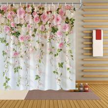 1pc Cascading Floral Arrangement With Pink And White Roses Polyester Fabric Shower Curtain For Bathroom Decoration Elegant And Romantic Floral Design Includes 12 Hooks 70X70 Inches - Multicolor - View 2